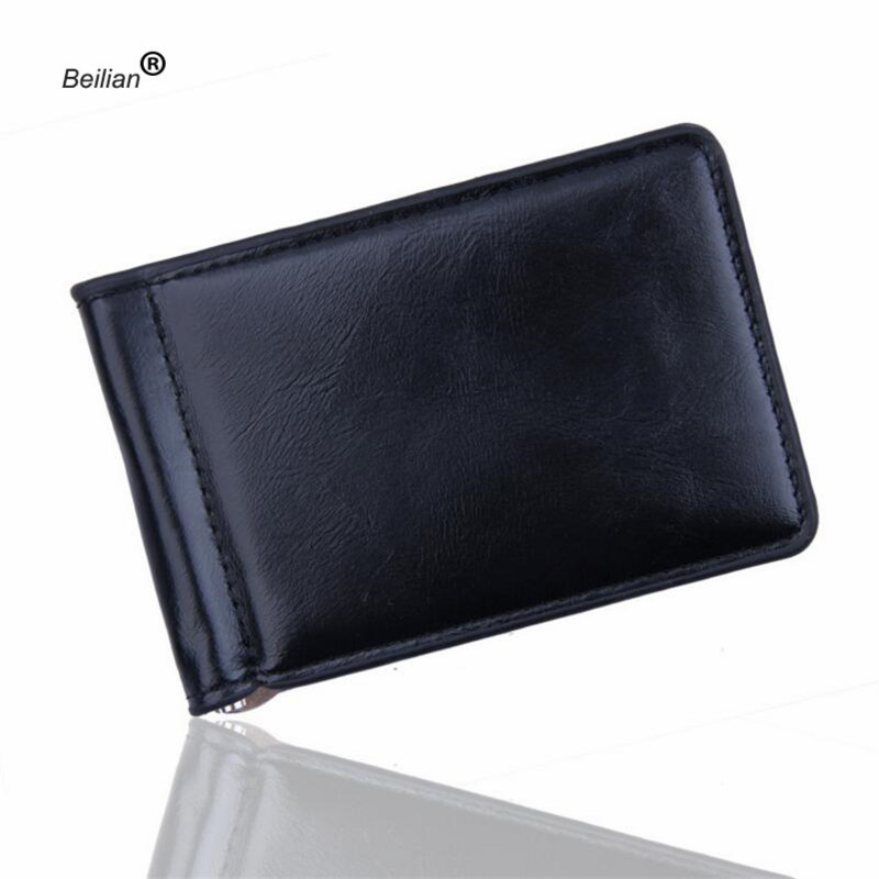 hommes en cuir synthétique Mini portefeuille porte-carte petite fermeture éclair porte-monnaie mince en métal portefeuille porte-cartes protecteur portefeuille magique: black