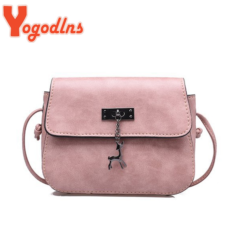 Yogodlns årgang crossbody bag kvinner pu lær hjort dekor skulderveske liten klaff firkantet veske merkevare mini shopping budbringer bag
