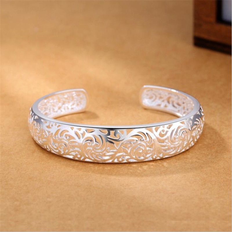 modèle de vent National femmes Bracelets 925 bijoux en argent Sterling Style européen creux fleur ouverture Bracelets SB197