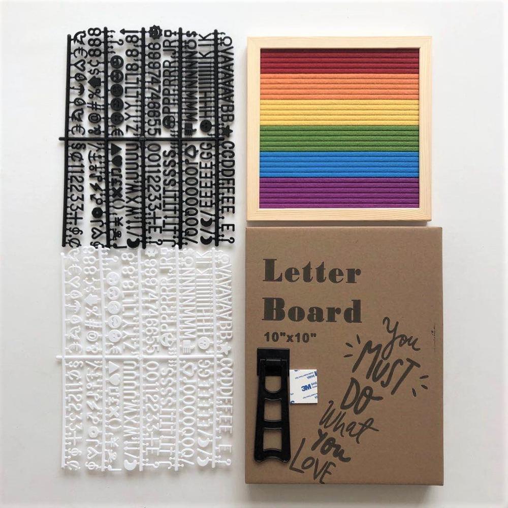Felt Letter Board Wooden Frame Message Board Letter Changeable Symbol Bulletin Presentation Office Home Decorative Boards Crafts: rainbow