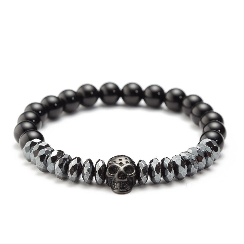 Trendy Micro Ingelegd Zirkoon Crown Cz Skull Armband Set Charm Mannen Kraal Armband Paar Sieraden: Skull
