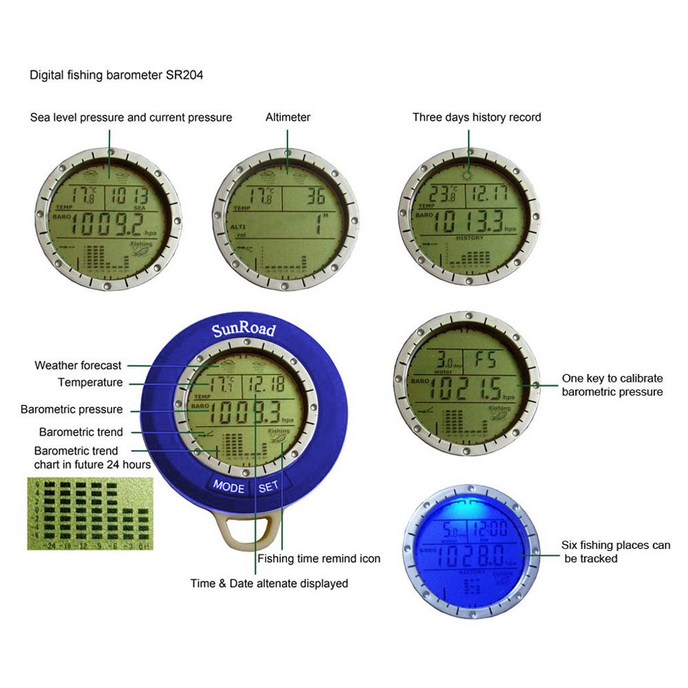 Sunroad SR204 Mini LCD Digital Fishing Barometer Altimeter Thermometer Waterproof Multi-function