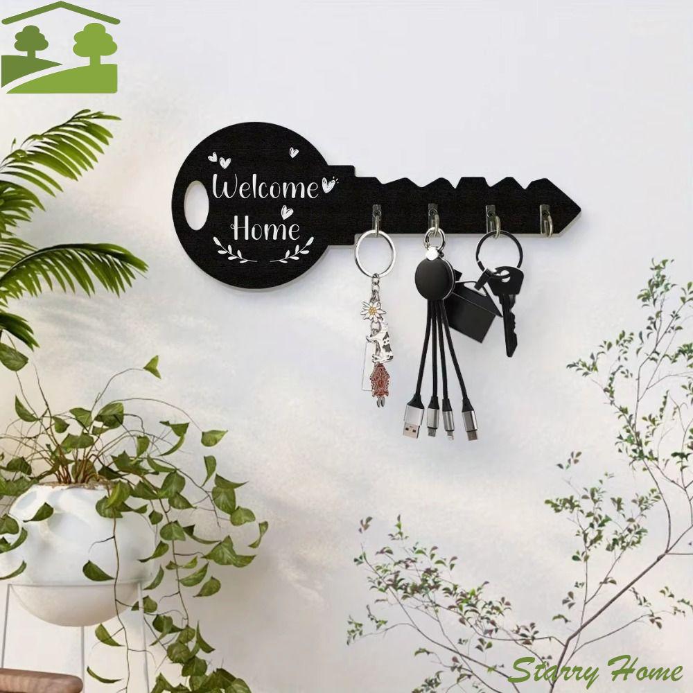Creatieve sleutel houten frame wandgemonteerd gesimuleerd hangend opbergrek moderne buxus muur opberghaak ingang