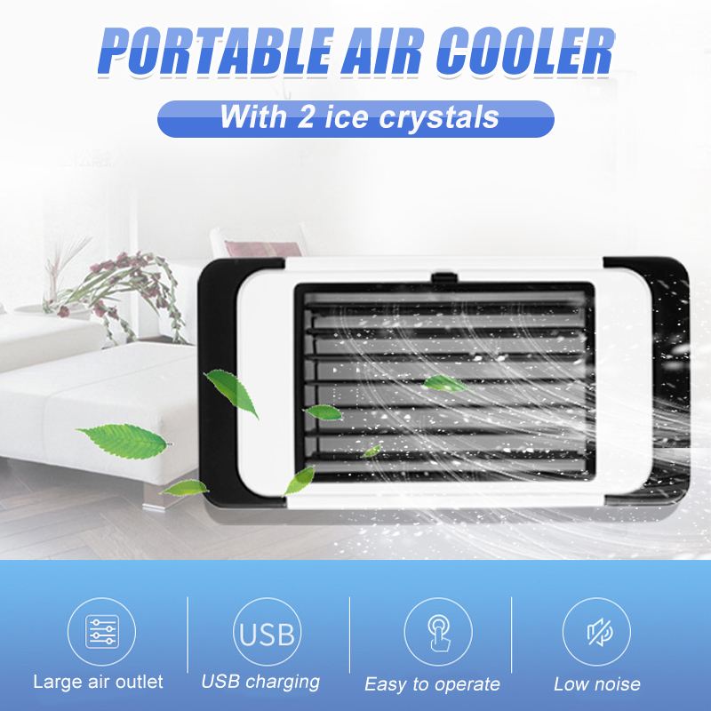 USB Desktop Mini Portable Air Conditioner Conditioning Humidifier Purifier Air Cooler Fan With 2 Ice Crystal Home