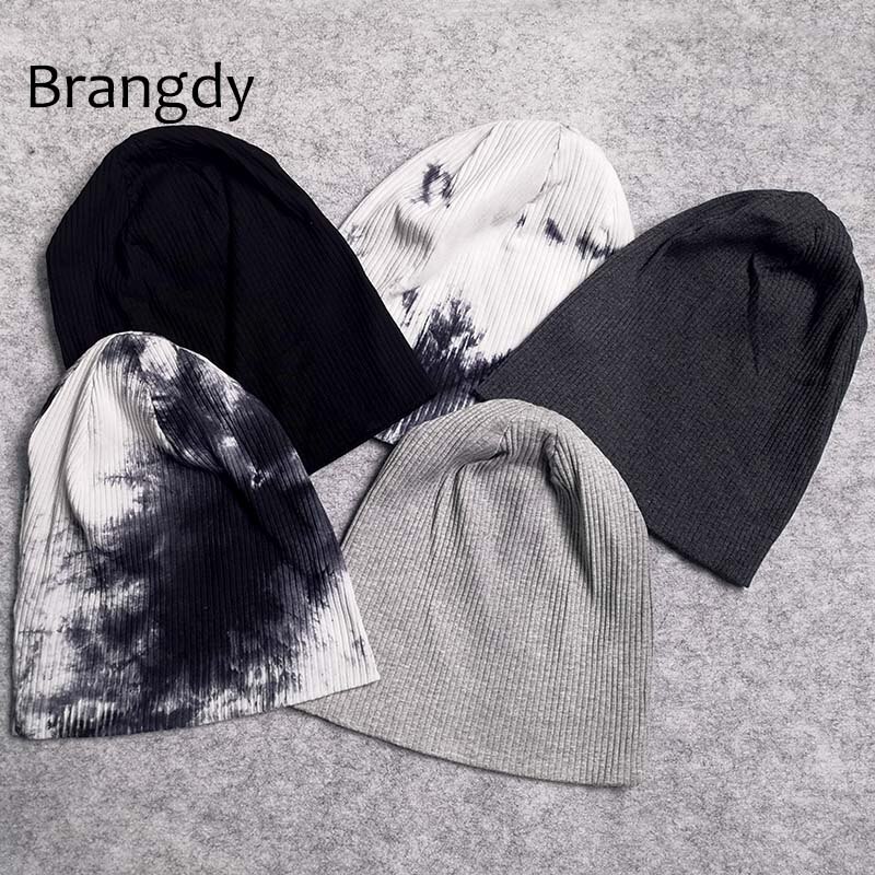 Gorros de canalé de algodón para mujer, Gorros holgados negros, Gorros de gran tamaño, para invierno y otoño