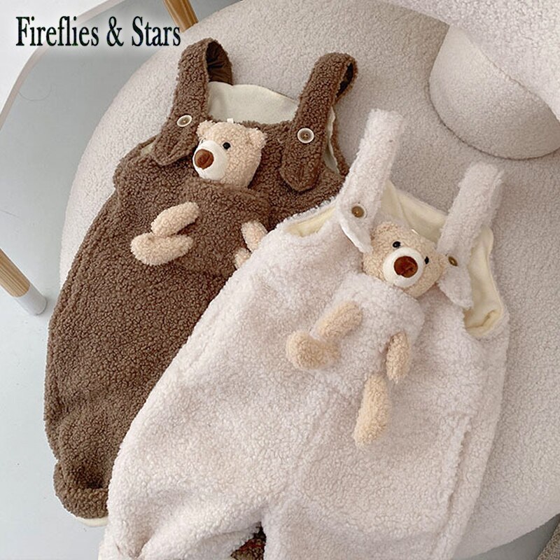 Conjunto de otoño para niñas, monos de una pieza para niños, ropa para niños, muñeca frontal de , oso, terciopelo grueso cálido de 1 a 7