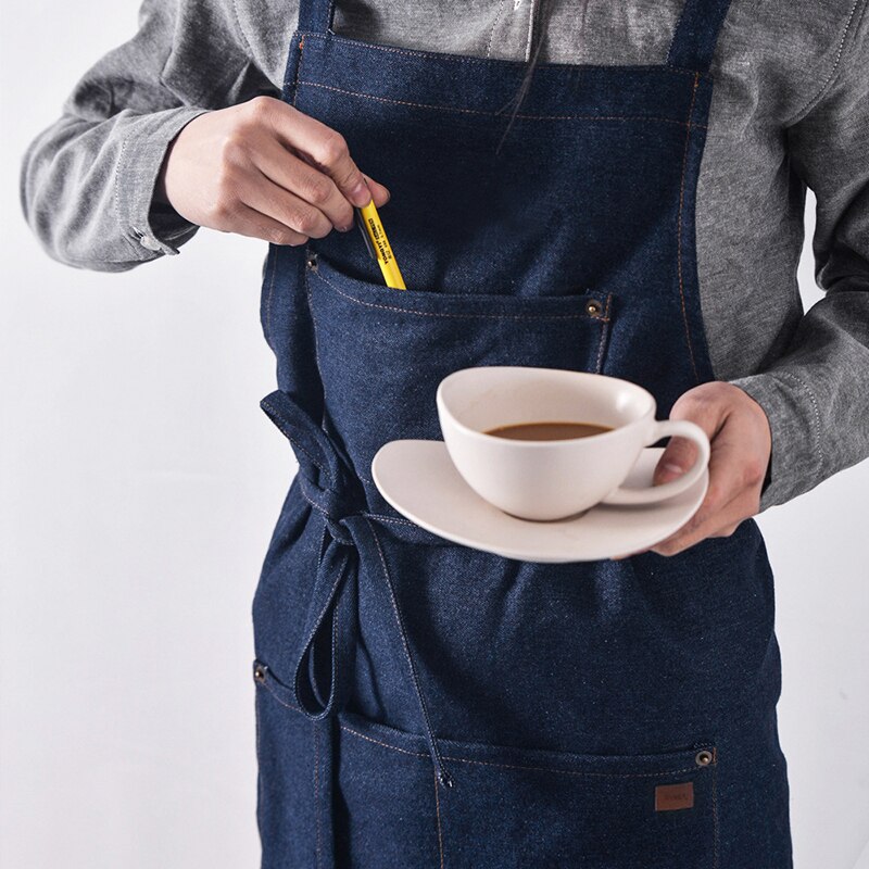 Unisex Denim 3 Apron Colors Pockets Adjustable Bib Chef with Gardener Waiter Serving Aprons Sleeveless Household Cleaning Tools