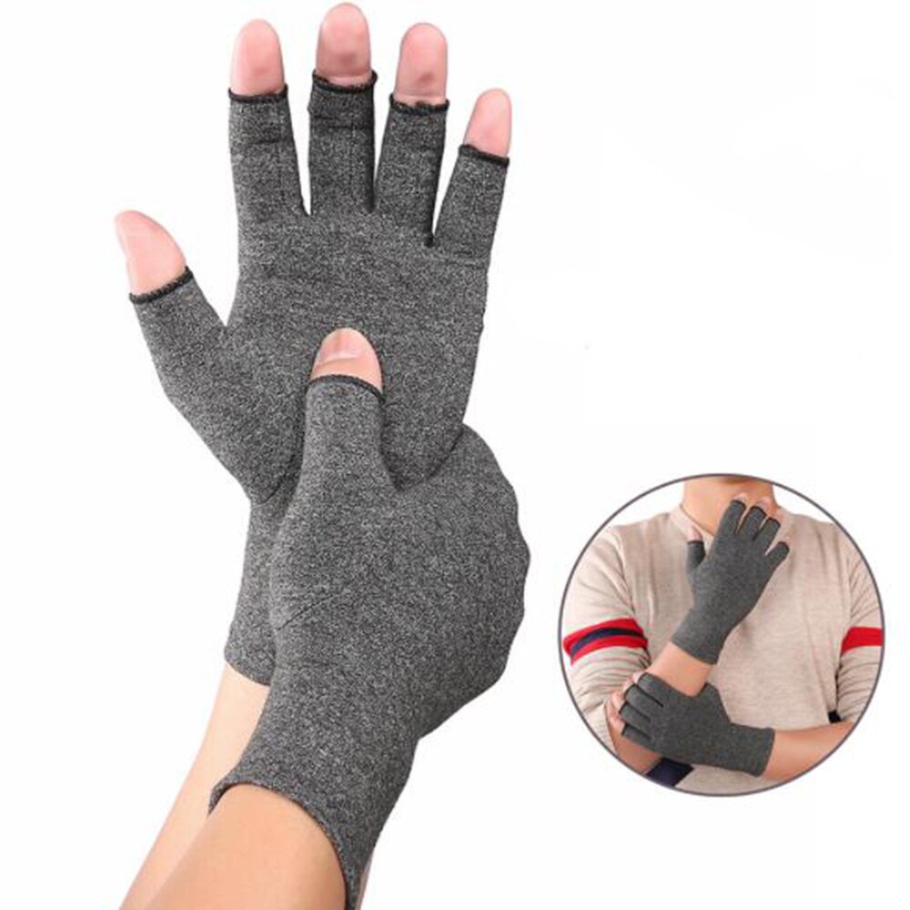 1 par kompressionshandskar i bomull, halvfinger, grå, damer och män, elastiska handskar för ledtryckslindring, hälsovård, armband