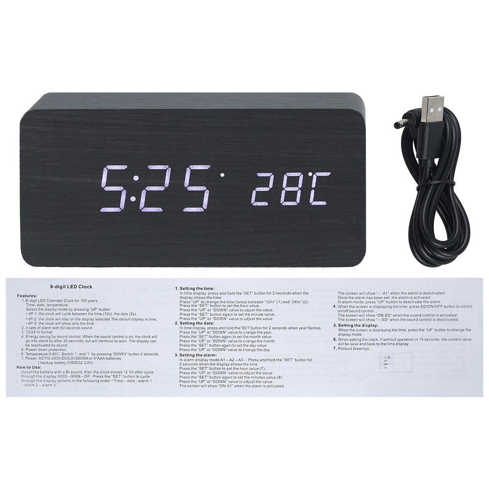 Led Houten Wekker Horloge Tafel Voice Control Digitale Hout Despertador Elektronische Desktop Usb/Aaa Aangedreven Klokken Tafel Decor