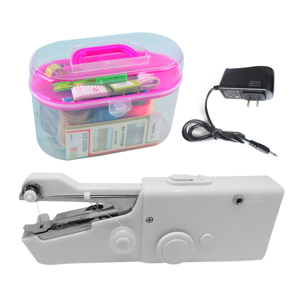 EU/US Plug Mini Portable Handheld Sewing Machine for Quick Repairs DIY Clothes Electric Stitch Sew Cordless Needlework Machine: US Plug set