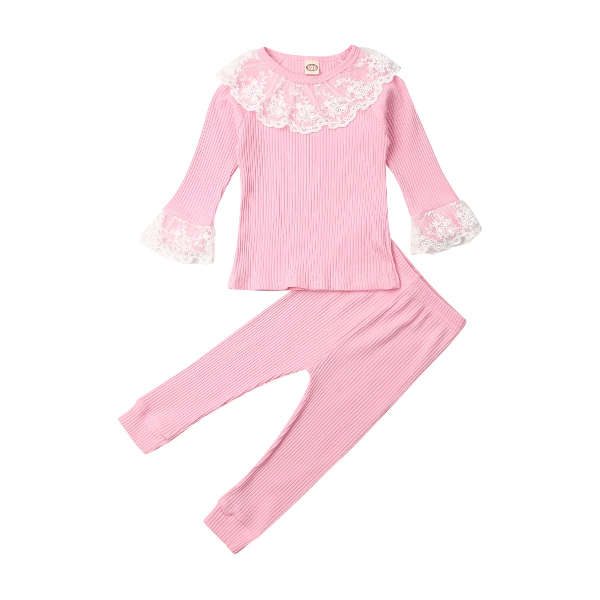 1-6Y Autumn Toddler Kids Baby Girls Clothes Sets Pink Lace Ruffle Top T-shirt Pants Leggings Outfit 2pcs