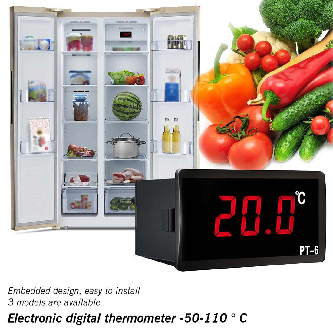 PT-6 Embedded Digital Temperature Meter Vaccine Box Thermometer withTemperature Sensor