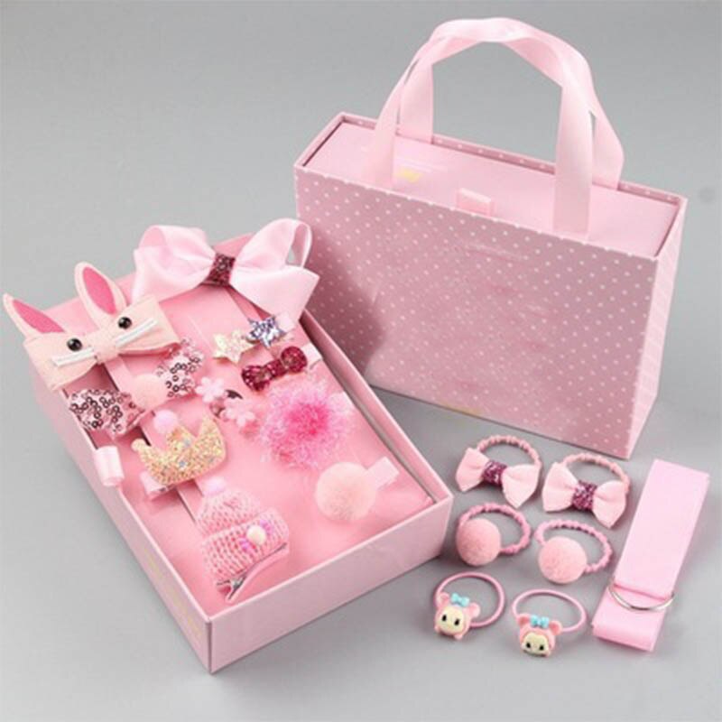 18pcs Children Hair Clip Girl Headwear Boxed Hairpin Hair Rope Accessories Hair Ring Circle Kid Lovely Rubber Band: pink1