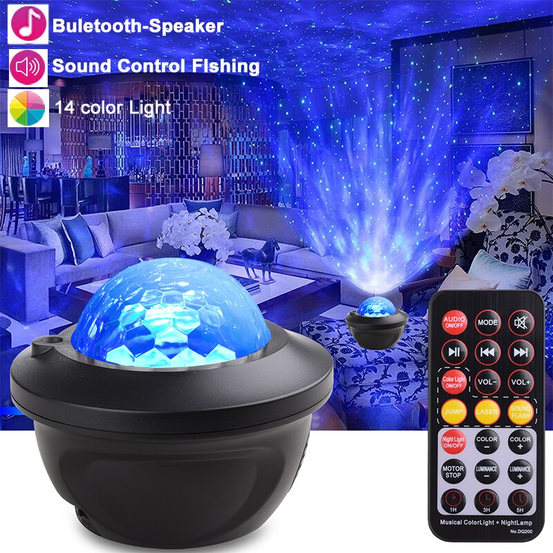 LED Star Galaxy Projector Ocean Wave Night Light Room Rotate Starry Sky Speaker Lamp Decoration Music Party Colourful Bedroom: Starry Sky-1 Speaker