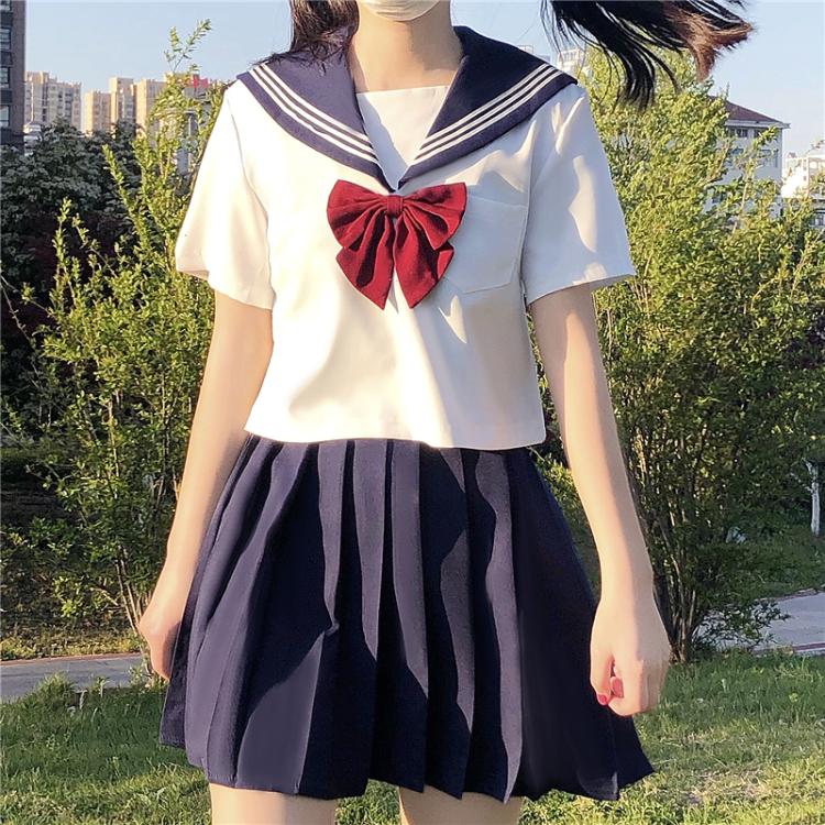 College Suit Short Sleeve Sailor Pleated Skirt JK Uniforms Female Summer japanese school girl uniform