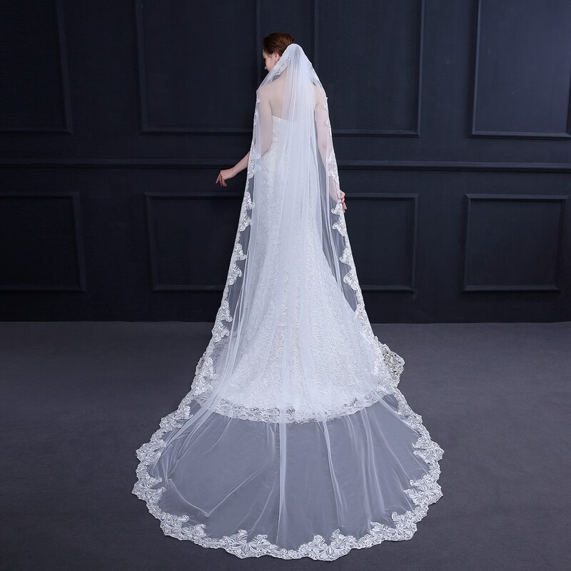 3 Meter Wedding veil with comb Long Lace Edge Bridal Veil with Comb Wedding Accessories Bride Mantilla Wedding Veil