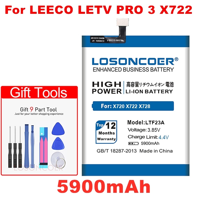 LOSONCOER 5900mAh LTF23A For LeEco Letv Pro 3 Battery X720 X722 X728 Mobile Phone Batteries Free tools Stand Holder Stickers