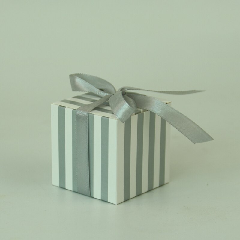 10Pcst Stripe Pattern Candy Boxes Sweets Favor Box With Ribbon For Baby Shower Birthday Children's day Wedding Party Decor: Grey  White