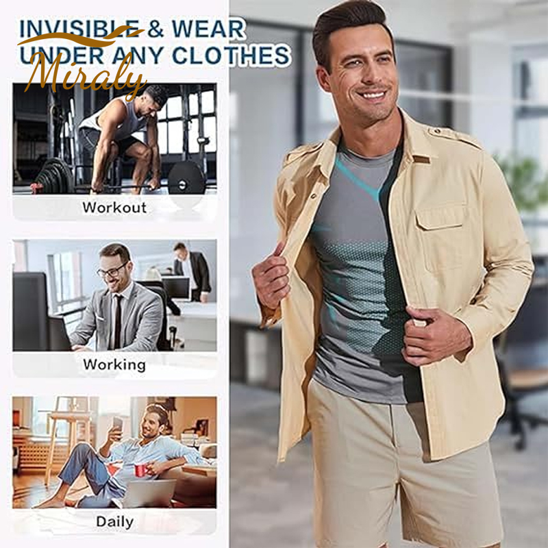 Sommerfitness kompressionstrøje til mænd, shapewear med ærmer, terapivest, herre, issilke kompressionstanktops, bodyshapewear