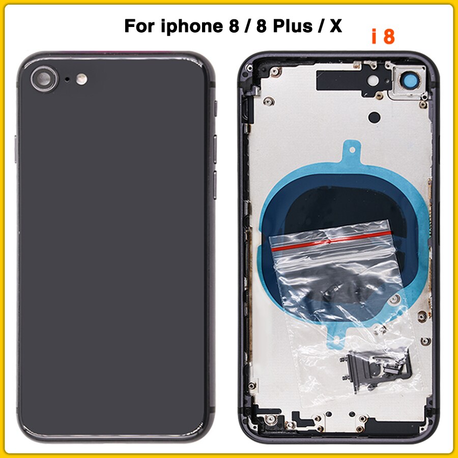 Per iphone 8 8G 8 Più di 8 P Copertura Posteriore Della Batteria del Portello Della Copertura Posteriore + Telaio centrale + sim vassoio tasto laterale di ricambio Per iphone X Custodia