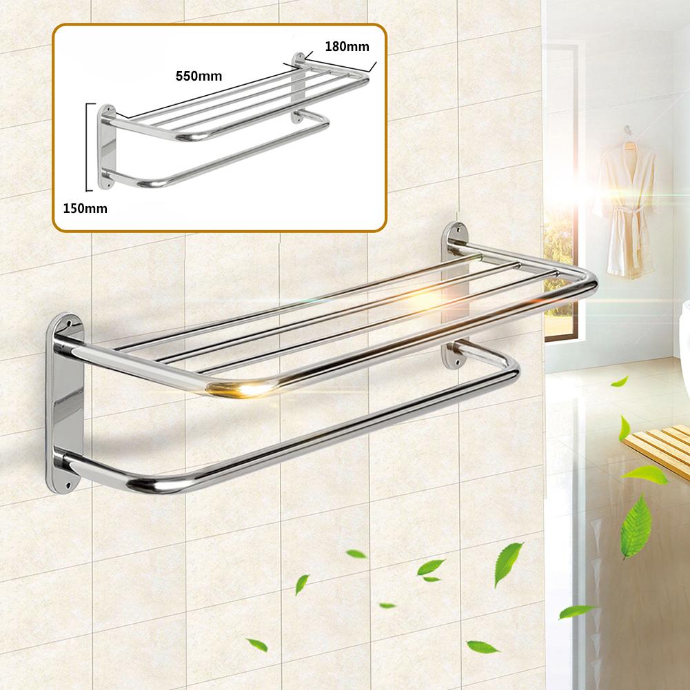 Ruostumattomasta teräksestä valmistettu seinälle asennettava wc -suihkun järjestäjä 600*220*210 -pituinen suihku pyyheteline 2 -kerroksinen kylpyhuonehylly