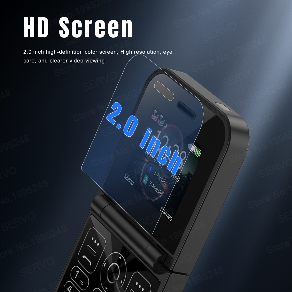 SERVO Classic Small Flip Teléfono móvil 2G Tarjeta SIM dual Lista negra Velocidad Dial Pantalla de 2,0" 180 ° Teléfonos móviles con botón plegable Nueva actualización