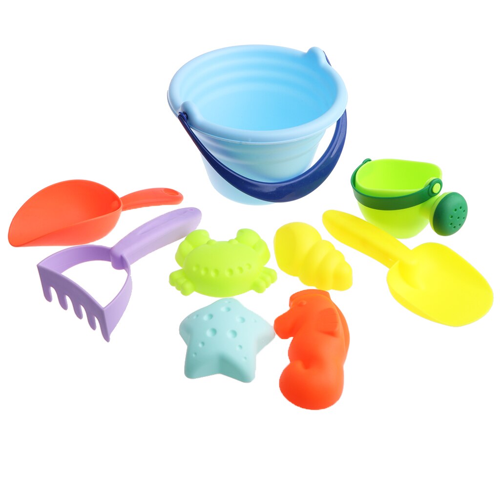 Ensemble de jouets de sable de plage avec canette d'eau, pelles, râteau, seau et moules pour animaux, jouet de bac à sable d'été pour enfants 9 pièces