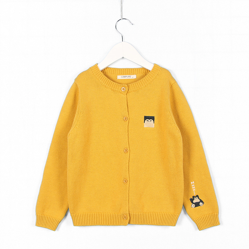 hombre y mujer camisa de bebé para niños otoño cárdigan lindo bordado de dibujos animados de color sólido suéter de punto grueso: Amarillo / 18 meses