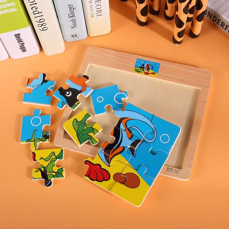 Wooden animal jigsaw baby puzzle children puzzles 3d baby enlightenment early educational toys funny game for kids toddler baby