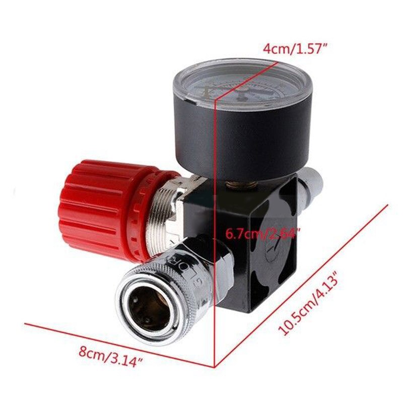 1/4'' Pressure Reducing Valve With Pressure Gauge Fitting for Pneumatic Mini Air Pressure Relief Control Compressor