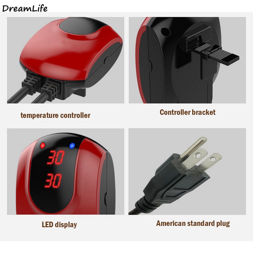 Mini PTC Aquarium Heating Rod 200W 110v Water Submersible Fish Tank Heater Automatic Adjustable Thermostat Aquatic Pet Supplies