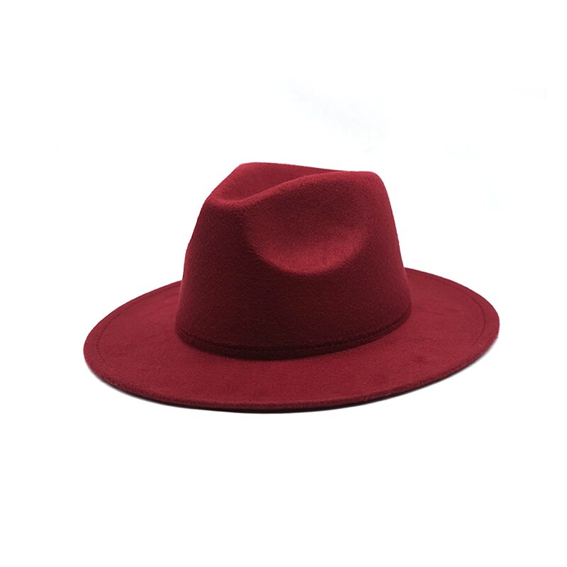 Høst vinter dame filthatt fedoras hatter med stor brem for kvinner britisk stil vintage kirkehatter dame flat brem hvit jazz cap: 1