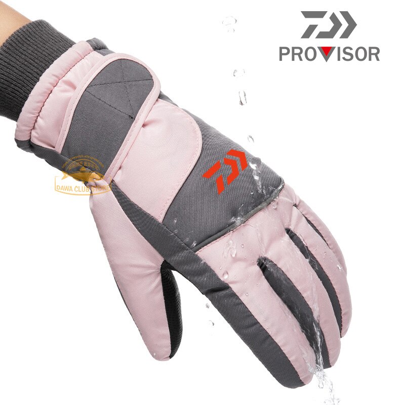 DAIWA Fishing Gloves Winter Couple Outdoor Ski Waterproof Gloves Fleece Thickened Wind and Cold Resistant Cycling Warm Gloves