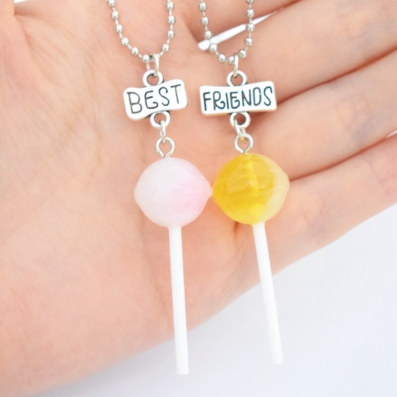 Collier pendentif sucette en résine couleur bonbon pour enfants, BFF 5 meilleurs amis d'amitié éternelle, pour enfants: couple 4-2pcs