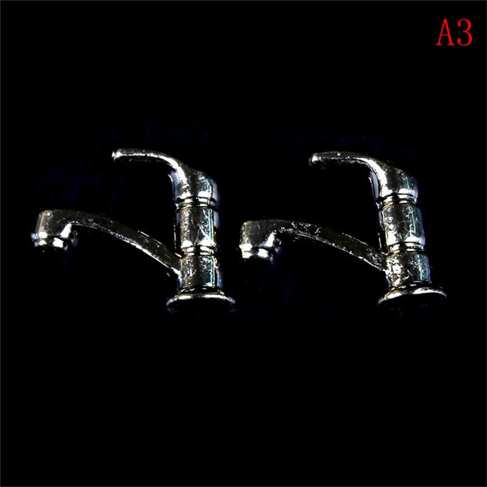 2PCS 1:12 Miniature Metal/Plastics Water Tap Faucet Dollhouse Bathroom Accessories Dollhouse Miniature Faucet 10 styles: A3