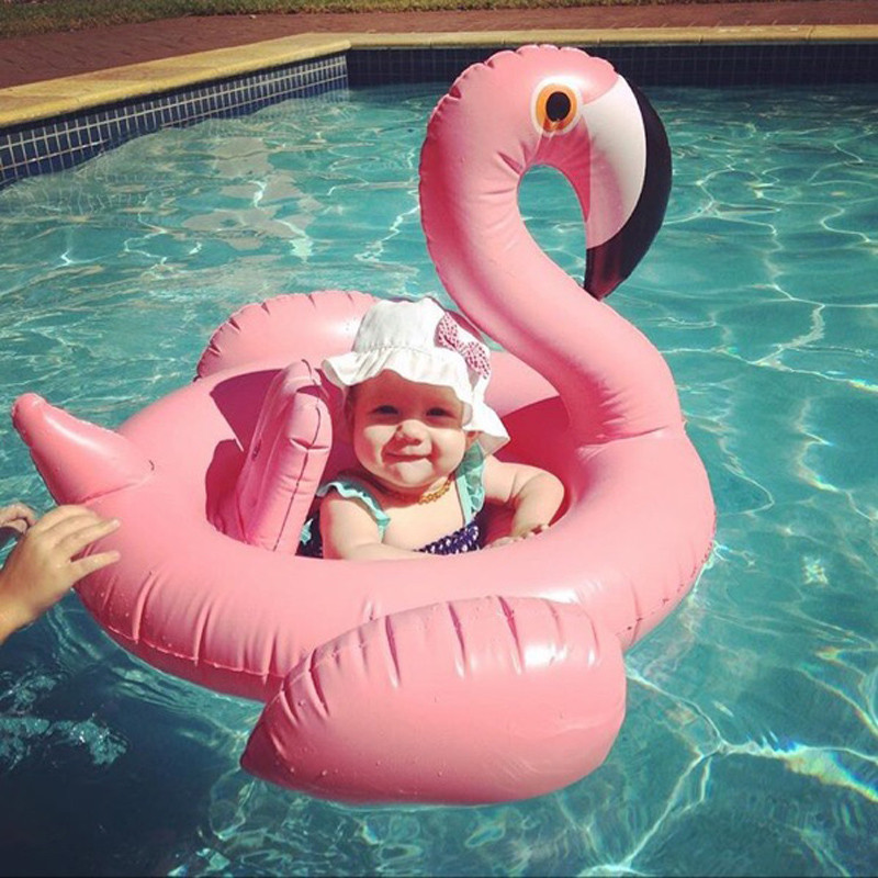 0-4 år gammel flamingo baby sæde flyde svømning pool fest svømning ring børn swimmingpool: Lyserød