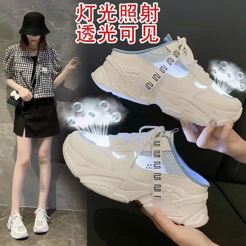 Neue Frauen Turnschuhe Hausschuhe Atmungsaktivem Gittergewebe lässig Maultiere Schuhe Weibliche Sneaker Spitze hoch Freizeit Frauen Vulkanisieren Rutschen