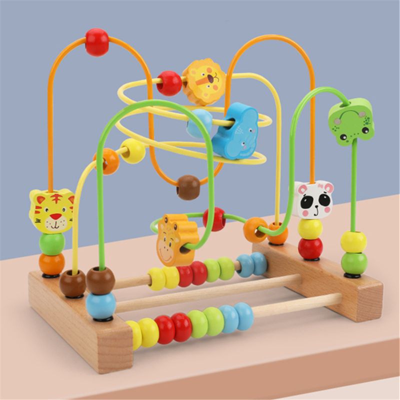 Perle labyrint legetøj til småbørn farverig træ rutsjebane pædagogisk cirkel legetøj til børn glidende perler på snoede wire