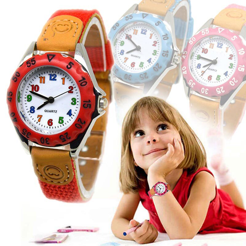 Leuke Jongens Meisjes Quartz Horloge Kids Kinderen Stof Band Student Tijd Klok Horloge HEE889