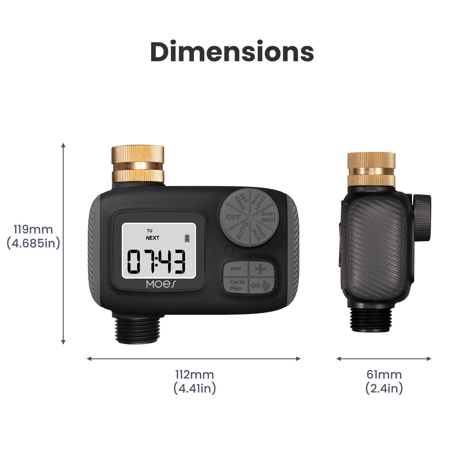 Moes Water Timer 1-Outlet Ip55 Waterdicht Messing Inlaat Draaiknop Knop Met Lcd-Scherm Regen Vertraging Kind Lock