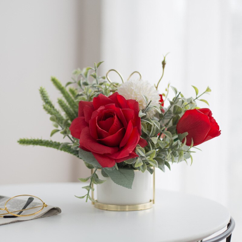 CHENAO nordique hybride Bouquet Rose Rose soie pivoine blanc hortensia balcon décoration extérieure frais et 1 pièces 1 bouteille: Style 2