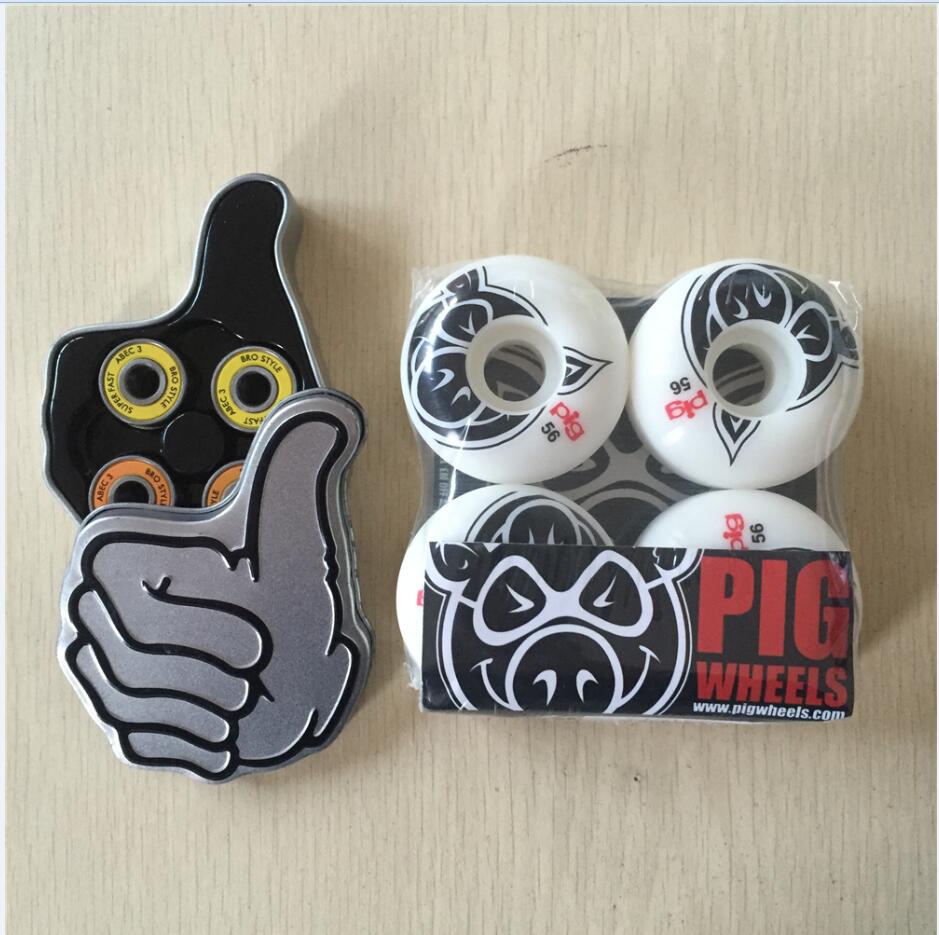 Pro Bro style skateboarding bearing ABEC-3with Multi 51-53MM 100a &101a Skate Wheels for street skateboarding: pig 56mm