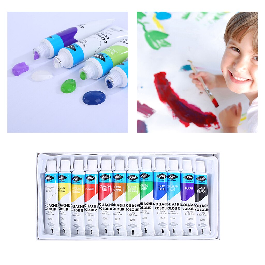12 farve maleri pigment sæt børn børn akvarel maling gouache