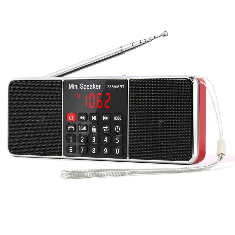 PRUNUS Digital Portable Radio Receiver AM FM Bluetooth stereo Speaker TF/SD Card MP3 Player USB Drive Handsfree Call LED Screen: Red