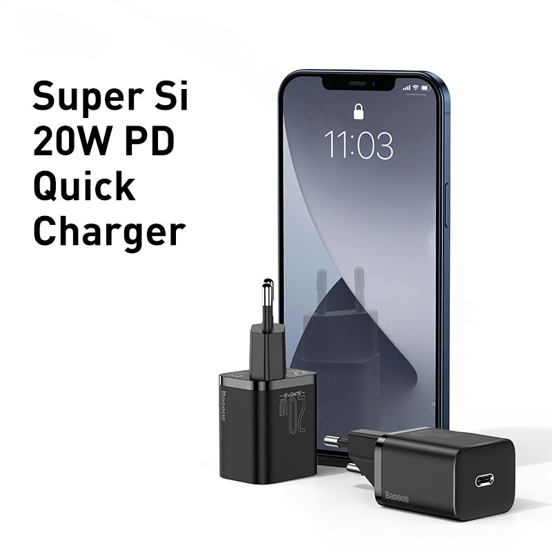 Baseus super  si 20w usb-c-ladegerät für iphone 12 pro max pd schnelllade-usb-c-reiseladegerät für iphone 12 mini