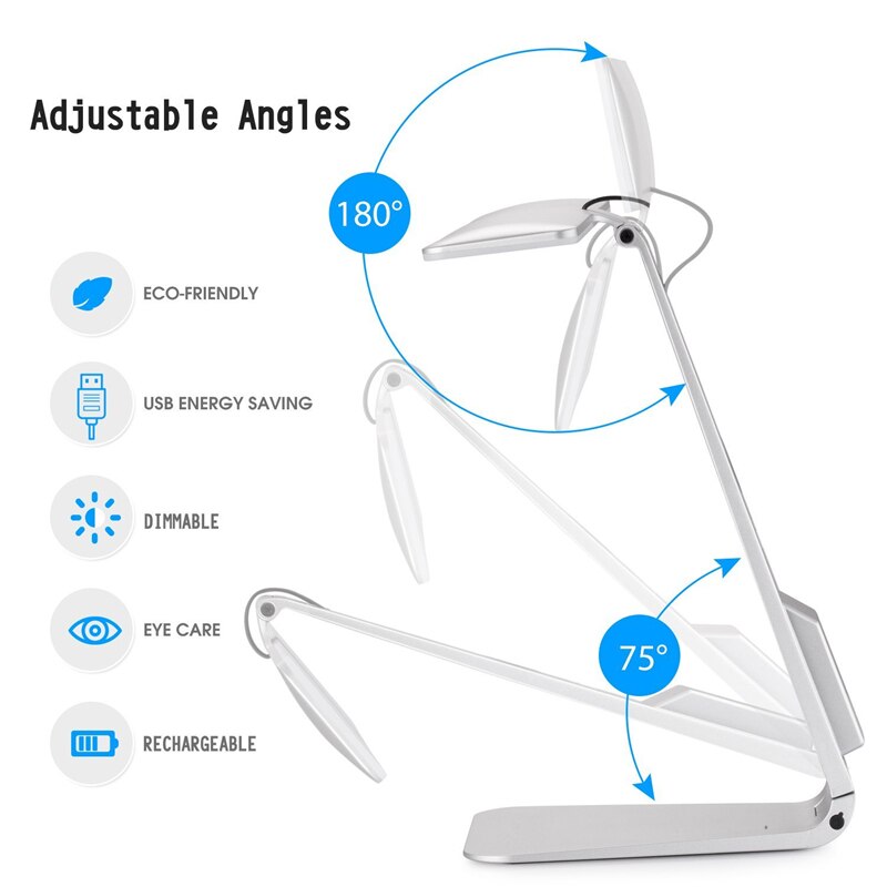 Ultrathin Mac Style 3 Mode Dimming LED Reading Study Desk Lamp Soft Eye-Protection Night Light Folding Rechargeable Table Lamp