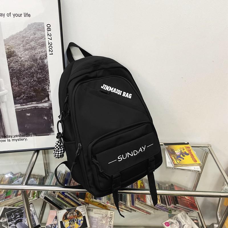 Trendiger damenrucksack mit Alphabet-drucken, mehrere fächer, schultasche für mädchen, wasserdichtes Nylon, Laptop-Rucksack, büchertasche 2022: Schwarz