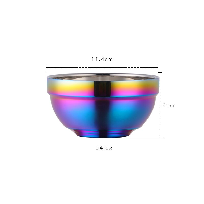 Grande tigela de macarrão de aço inoxidável tigelas não deslizamento dupla camada sopa bolinho tigelas panela quente utensílios cozinha: Rainbow NO.0-S