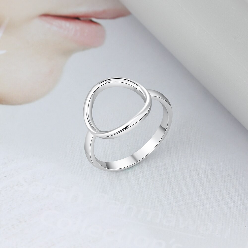 Anillos circulares de Plata de Ley 925 de estilo sencillo para mujer, anillo de tamaño redondo hueco para mujer, joyería minimalista (joyería RI103765)