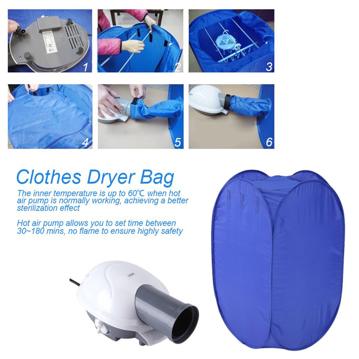 800W 50Hz Portable Electric Clothes Dryer Folding Travel Quick Drying Clothes Warm Air Cloth Dryer Wardrobe Storage Cabinet